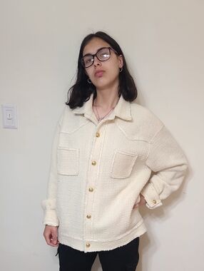 CHANEL Cream Bouclé Jacket with Gold Buttons